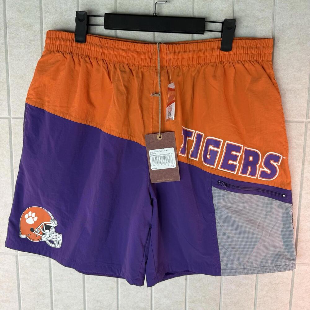 Mitchell & Ness Clemson Tigers Orange Purple Nylon Utility Shorts Mens XL